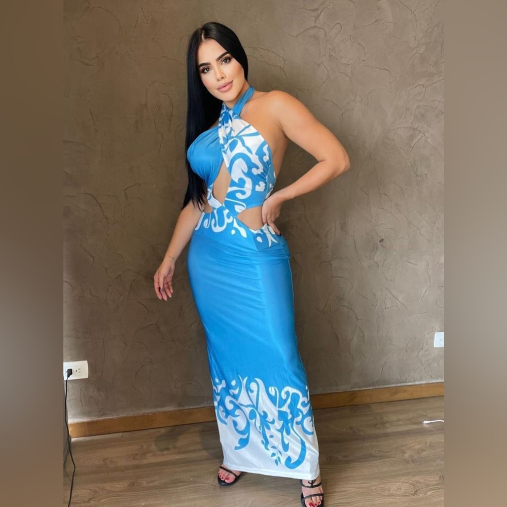 Cross Fitted Polyester And Elastane Open Back Dre… - image 1